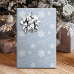 Blue Snowflakes Merry Christmas Script Custom Wrapping Paper<br><div class="desc">Christmas gift wrapping paper feature snow flakes,  modern calligraphy merry Christmas script and personalised text on colour editable blue background. 
Customise the background colour with your choice.</div>