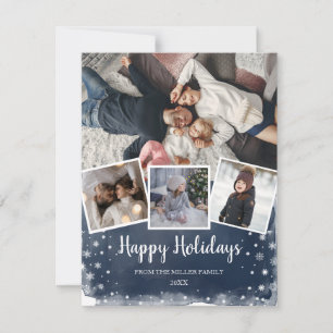 Blue snowflakes multi photo collage Holiday Card