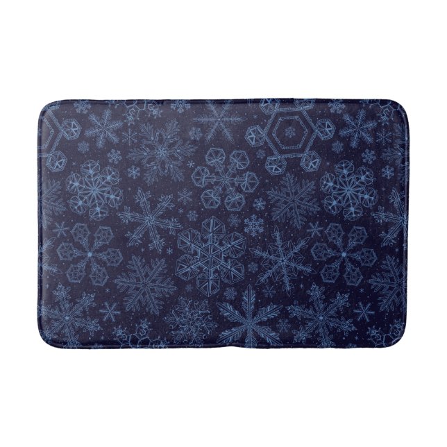 Blue Snowflakes on blue Bath Mat (Front)