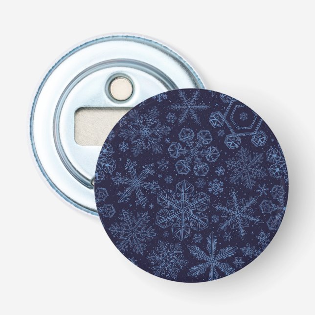 Blue Snowflakes on blue Bottle Opener (Front)