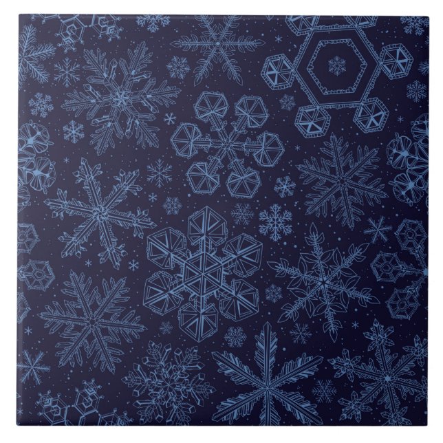 Blue Snowflakes on blue Ceramic Tile (Front)