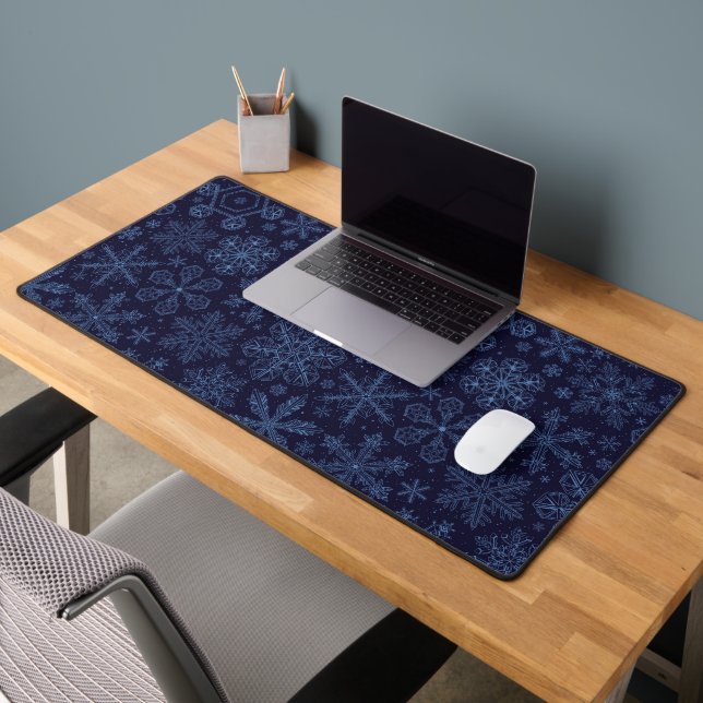 Blue Snowflakes on blue Desk Mat (Office 2)