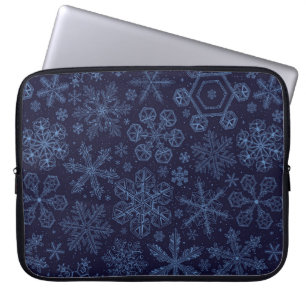 Blue Snowflakes on blue Laptop Sleeve