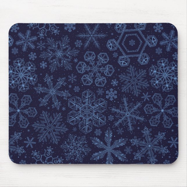 Blue Snowflakes on blue Mouse Pad (Front)