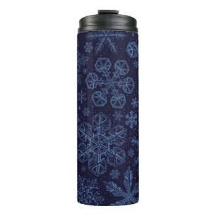 Blue Snowflakes on blue Thermal Tumbler