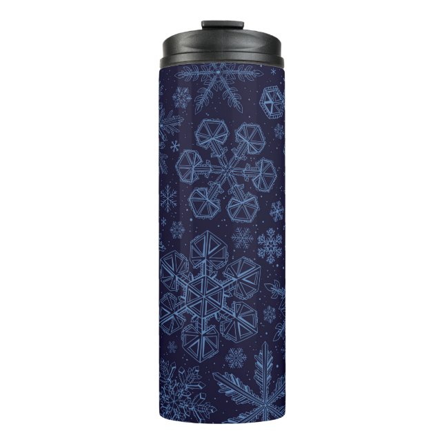 Blue Snowflakes on blue Thermal Tumbler (Front)