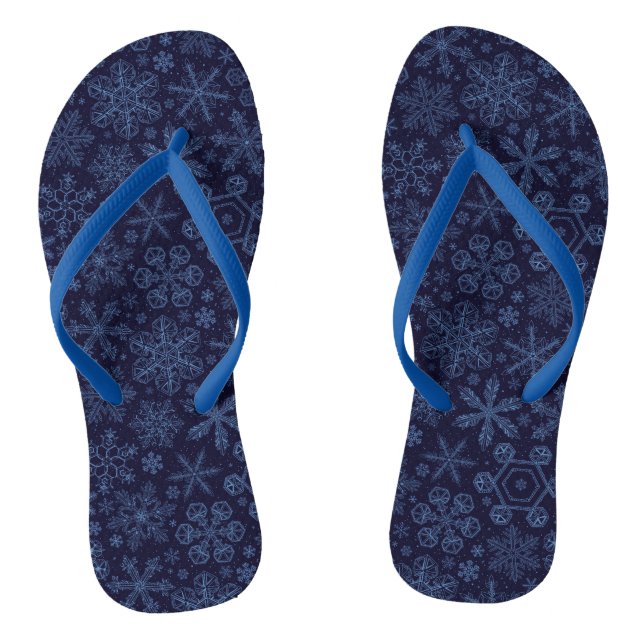 Blue Snowflakes on blue Thongs (Footbed)