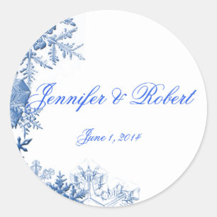 Blue Snowflakes on White Background Classic Round Sticker