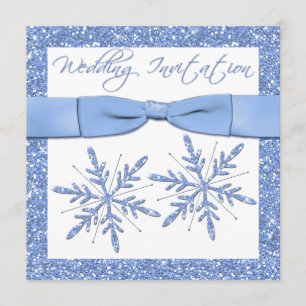 Blue Snowflakes on White Square Wedding Invite