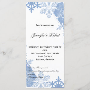 Blue Snowflakes on White Wedding Program