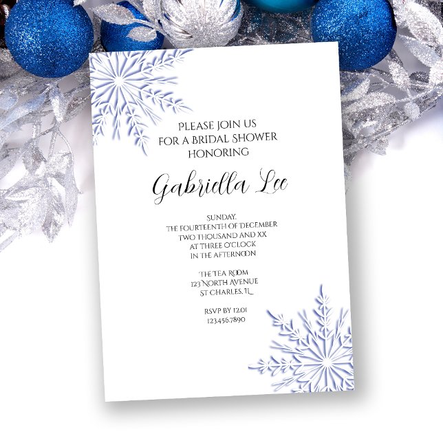 Blue Snowflakes on White Winter Bridal Shower Invitation (Creator Uploaded)