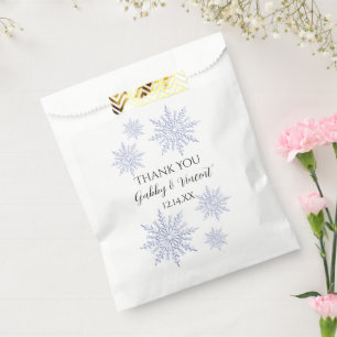Blue Snowflakes on White Winter Wedding Thank You Favour Bag