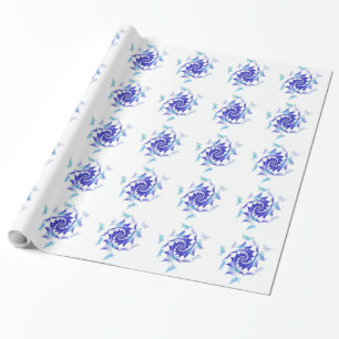 Blue snowflakes on white wrapping paper
