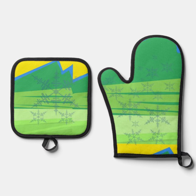 Blue Snowflakes Oven Mitt and Pot Holders Oven Mitt & Pot Holder Set (Front)