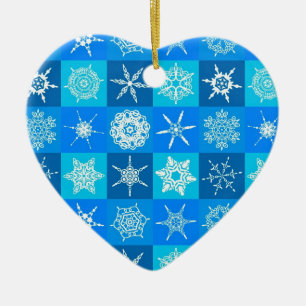 Blue Snowflakes Pattern Ceramic Ornament