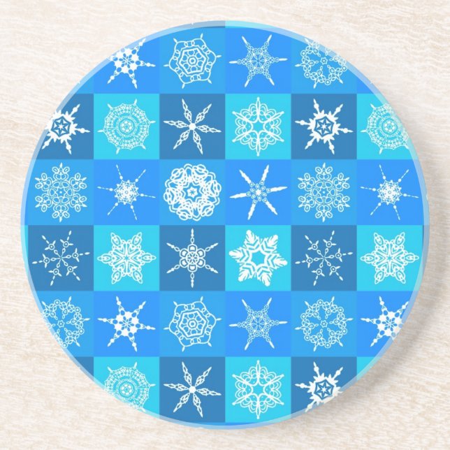 Blue Snowflakes Pattern Coaster (Front)