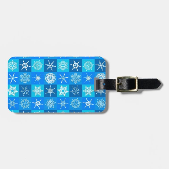 Blue Snowflakes Pattern Luggage Tag (Front Horizontal)