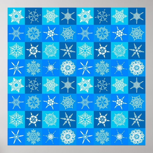Blue Snowflakes Pattern Poster (Front)