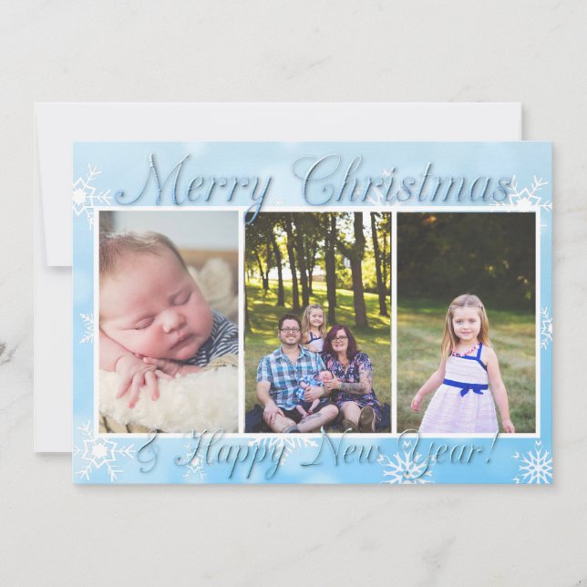 Blue Snowflakes Personalise Photo Christmas Holiday Card (Front)