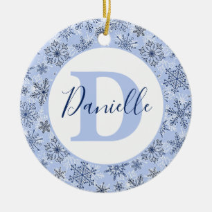 Blue snowflakes personalised ceramic ornament