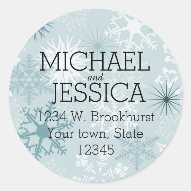 Blue Snowflakes Personalised Classic Round Sticker (Front)