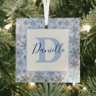 Blue snowflakes personalised glass tree decoration