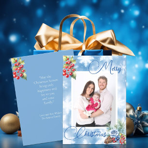 Blue Snowflakes Red Berries Christmas Greeting Holiday Card