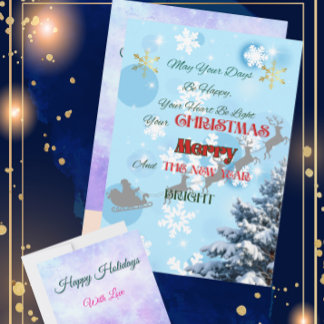 Blue Snowflakes, reindeer silhouettes, winter nigh Holiday Card