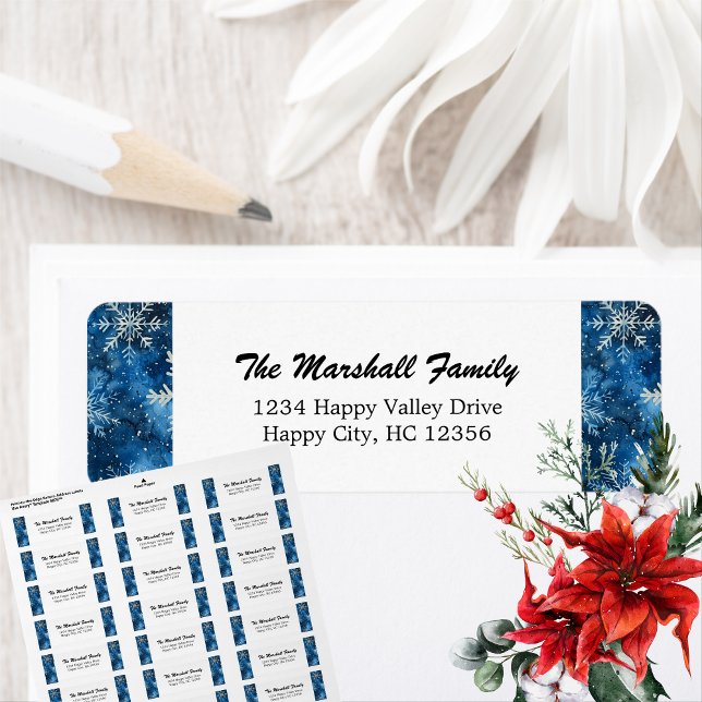 Blue Snowflakes Return Address label (Blue Snowflakes Return Address label)