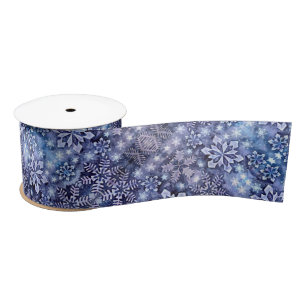 Blue Snowflakes Satin Ribbon