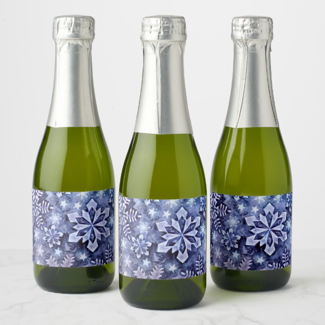 Blue Snowflakes  Sparkling Wine Label (Bottles)