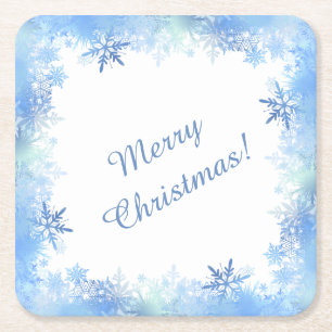 Blue snowflakes square paper coaster