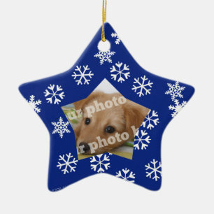 Blue Snowflakes Star Custom Photo Frame Ornament