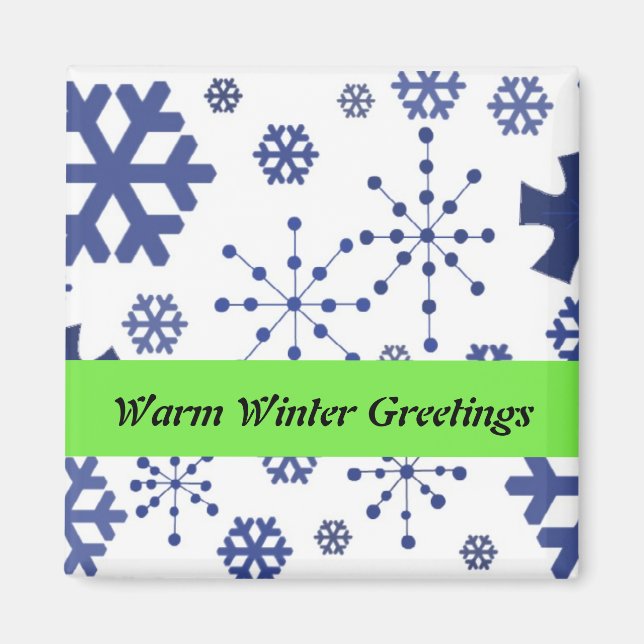 Blue Snowflakes Warm Winter Greetings Magnet (Front)