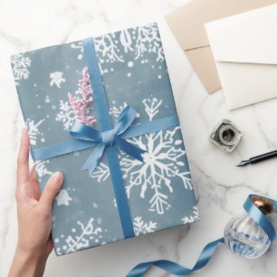 Blue Snowflakes Watercolor Winter Holiday Wrapping Paper
