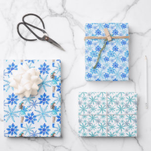 Blue Snowflakes Watercolors Wrapping Paper Sheet