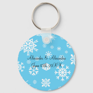Blue snowflakes wedding favours key ring