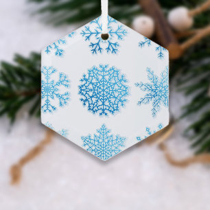 Blue Snowflakes White Christmas Glass Tree Decoration