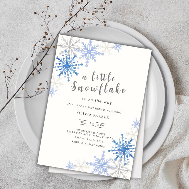 Blue Snowflakes Winter Baby Shower Invitation (Blue Snowflakes Winter Baby Shower Invitation)