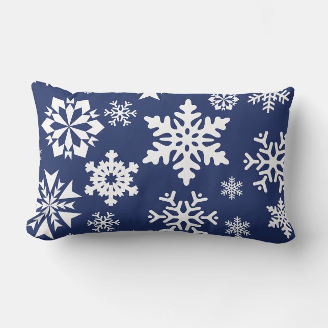 Blue Snowflakes Winter Christmas Holiday Pattern Lumbar Cushion (Front)