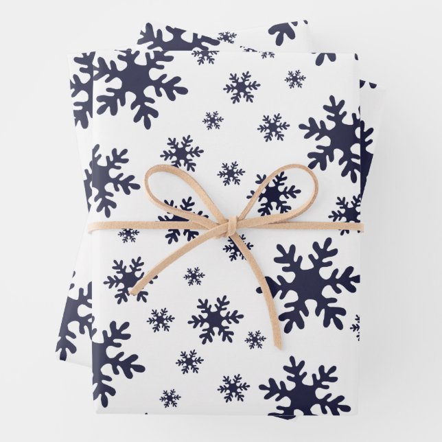Blue Snowflakes Winter Christmas Holidays Wrapping Paper Sheet (In situ)