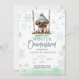 Blue Snowflakes Winter Onederland 1st Birthday Invitation