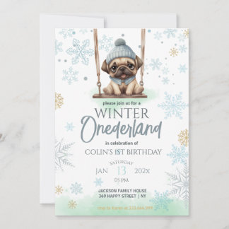 Blue Snowflakes Winter Onederland 1st Birthday Invitation