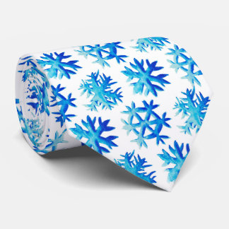Blue Snowflakes Winter Watercolor Art Tie