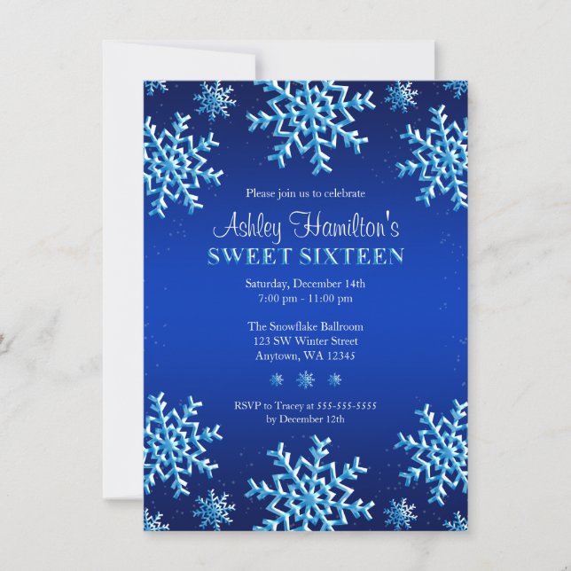 Blue Snowflakes Winter Wonderland Sweet 16 Invitation (Front)