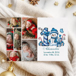 Blue Snowman 6 Photo  First Christmas Holiday Card<br><div class="desc">Celebrate your little one’s first holiday season with this cheerful winter design featuring a blue plaid number,  adorable snowman,  and scattered candy canes and gifts. Customise it with your baby's photo and birth details to create a keepsake that brings charm and magic to your holiday memories.</div>