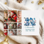 Blue Snowman 9 Photo  First Christmas Holiday Card<br><div class="desc">Celebrate your little one’s first holiday season with this cheerful winter design featuring a blue plaid number,  adorable snowman,  and scattered candy canes and gifts. Customise it with your baby's photo and birth details to create a keepsake that brings charm and magic to your holiday memories.</div>