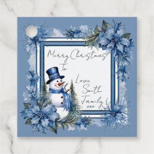 Blue Snowman And Floral Christmas Gift Tags