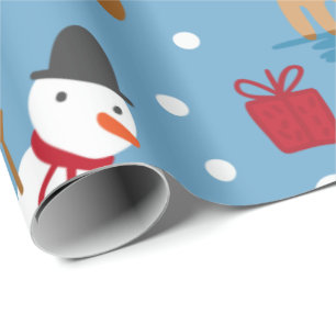 Blue Snowman and Red, Yellow Gifts Wrapping Paper