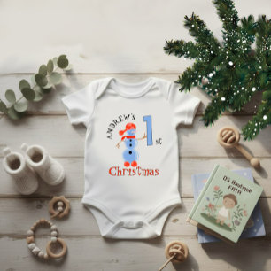 Blue snowman baby bodysuit